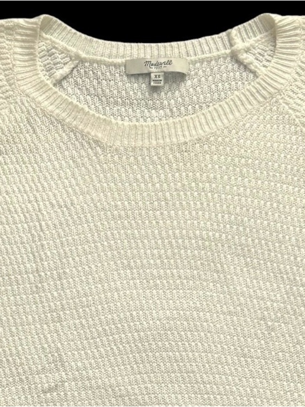Madewell XS Ivory Textured Knit Sweater Cotton Blend Crewneck Pullover - Picture 4 of 13
